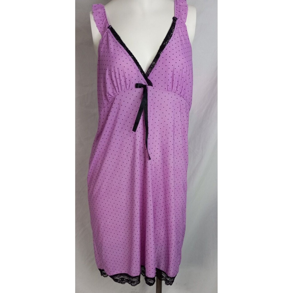 Undercover Wear large purple babydoll nightie lingerie polka dots black lace